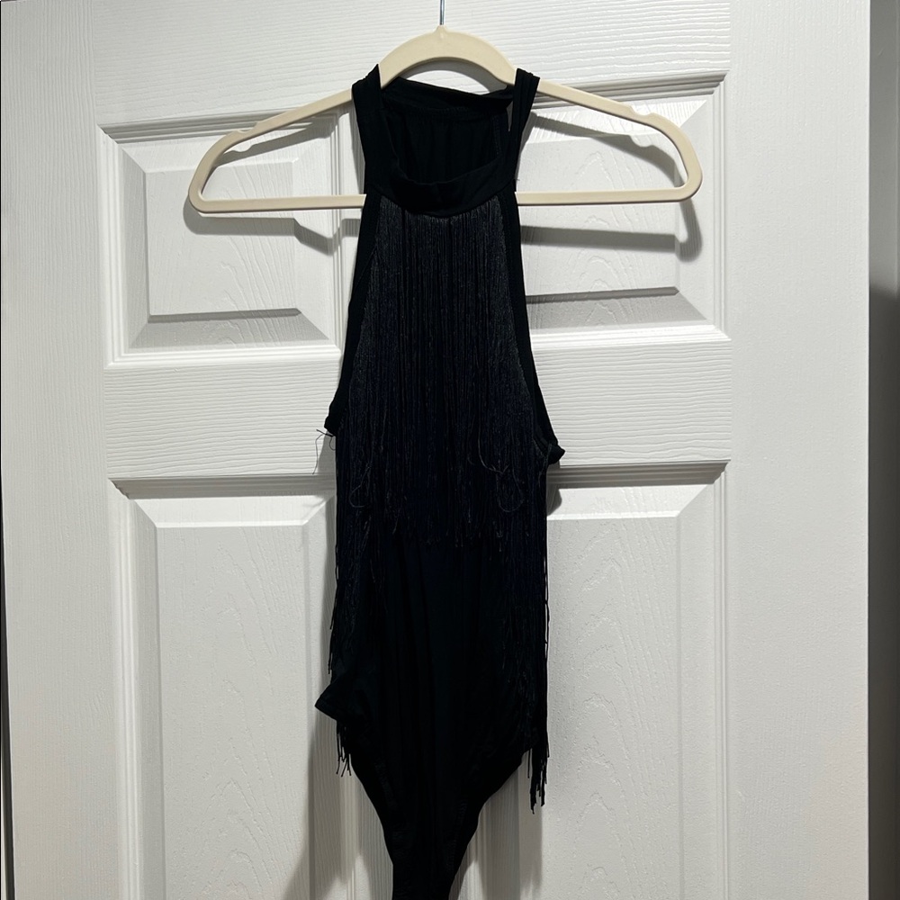 Elegant Black Fringe Halter Top